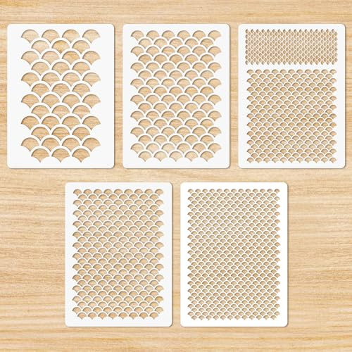 Giantree 5 Stück Malerei Zeichenschablonen, Fischschuppen Schablonen, Kunststoff Malvorlage Wiederverwendbar DIY Kunst Mal Vorlagen für Make-up Schablonen Malerei Backen Handwerk Wand Möbel