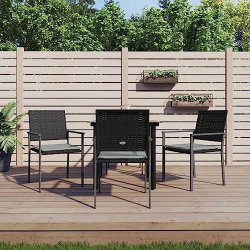 KTHLBRH 5-TLG. Garten-Essgruppe mit Kissen Poly Rattan und Stahl Gartenmöbel-Sets Outdoor-Möbel-Sets Balkonmöbel-Sets Terrassenmöbel-Sets für Terrasse, Garten, Balkon