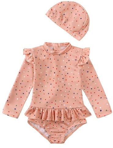 Generisch Badeanzug Kinder Uv Schutz Baby Mädchen Süße Rash Guard Einteiliger UPF 50+ Langarm Badeanzüge 0-36 Monate Und Hut Langarm-Badeanzug Für Kleinkinder Langärmliger Badeanzug Für Kleinkinder