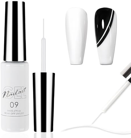 Liner Gel Nagellack Weiß - Painted Nagellack Langanhaltend - Gellack für Nägel Swirl Drawing Lines French Maniküre - Dünn Französisch Liniennagelkunst Gel Nail Polish Soak-Off UV Lampe (White, 8ml)