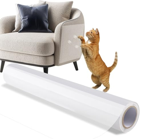 Foydream Protezione Divano Graffi Gatto,Pellicola Antigraffio Gatto, 500 CM x 40 CM Antigraffio Divano Autoadesive Trasparente per Divani Sedie Letti e Vari Mobili Pareti