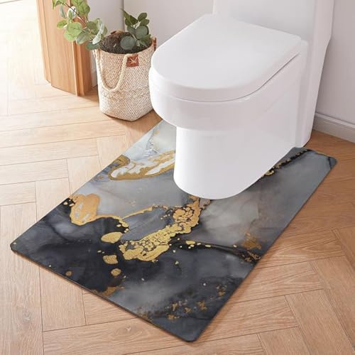 Treer Alfombrilla Baño Antideslizante Forma de U, Patrón de Mármol Diatomita Baño Alfombra para Inodoro WC, Alfombras Lavable Suave Absorbente, para Ducha y Aseo (Dorado,60 * 90cm)