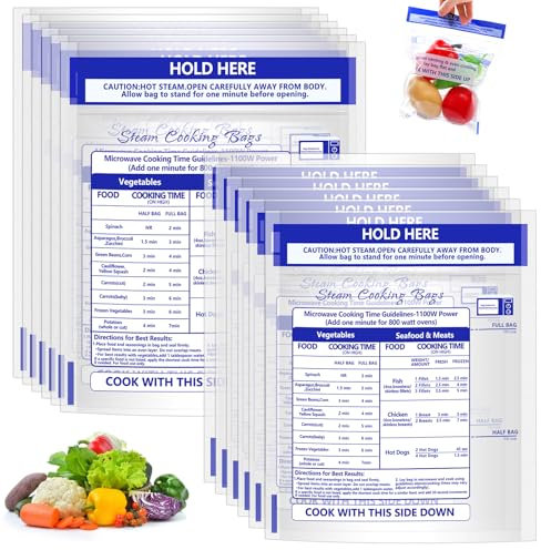 24 Pcs Microwave Steam Bags for Cooking 12 Medium and 12 Large Sizes Reusable Zipper Steamer Bags Microwave Steaming Bag for Vegetables Potatoes Meat Frozen Food (24)