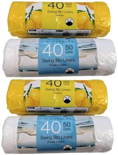KAV Swing Müllbeutel 50L - 4 Rollen (160 Beutel mit Bindegriff), frischer Leinenduft, starke Jumbo-Müllsäcke mit Kordelzug - parfümierte Müllsäcke für Haushalt & Küchenabfälle
