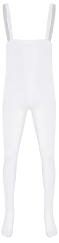 Agoky Collant Da Ballo Uomo Con Bretelle A Vita Alta Body Danza Classica Piedini Elastici Bianco S