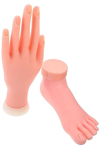 TOVINANNA Modèle Main Et Pied Pour Manucure Lot De 2 Pièces Taille Unique Flexible En Silicone Fausse Main Gauche Et Pied Gauche Entraînement Professionnel Nail Art Usage Débutants