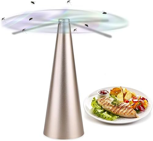 Fly Fans for Tables Portable Fly Repellent Fan Spinner with USB or Battery Powered Soft Spinner Flyswatters for Outdoor Indoor Picnic BBQ Camping Party (Gold)