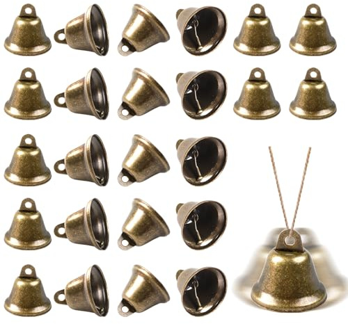 24 stycken klockor för pyssel, brons vintage klockor, små metalljulklockor, gyllene klocka för pyssel för julgransprydnad, gör-det-själv festlig dekoration, vindspel, bröllop och hundträning