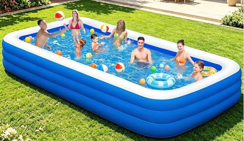 Oversized Inflatable Pool for Adults, 145 x 74 x 22 Extra Large Blow Up Family Swimming Pool, Durable Thickened Above Ground Pool for Backyard, Outdoor, Garden, Summer Water Party