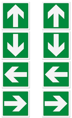 8 pegatinas para flechas de salida de emergencia, formato 12 x 12 cm, señalización de salida de seguridad, 8 unidades