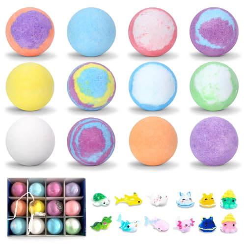 ZORVENIX Bath Bombs for Kids with Toys Inside, 12 Pack Handmade Natural and Organic Bubble Bath Bomb Set for Girls and Boys