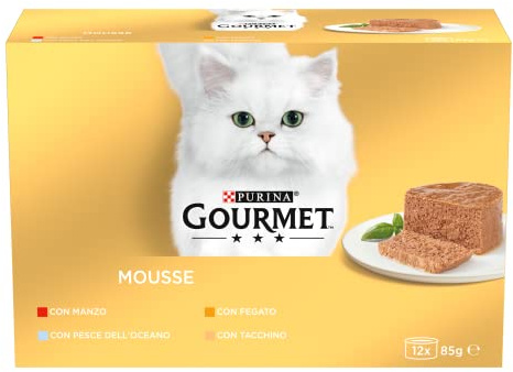 GOURMET Gold - Cibo Umido Gatto Adulto, Mousse con Pesce dell'Oceano, Fegato, Tacchino, Manzo. 96 Lattine da 85 g