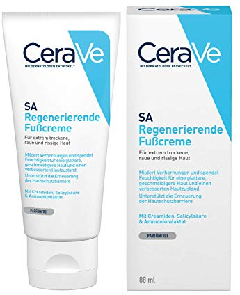 CeraVe Crema rigenerante per piedi per pelli estremamente secche, ruvide e screpolate, riduce i calli, con 3 ceramidi essenziali e ialurone 88 ml