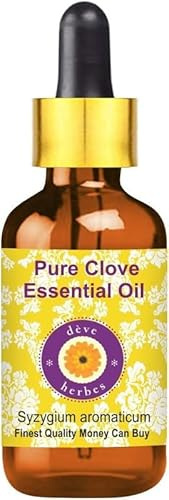 Deve Herbes Pure Huile essentielle de Clou de girofle (Syzygium aromaticum) avec compte-gouttes en verre Distillé à la vapeur qualité thérapeutique naturelle 100ml (3,38 oz)