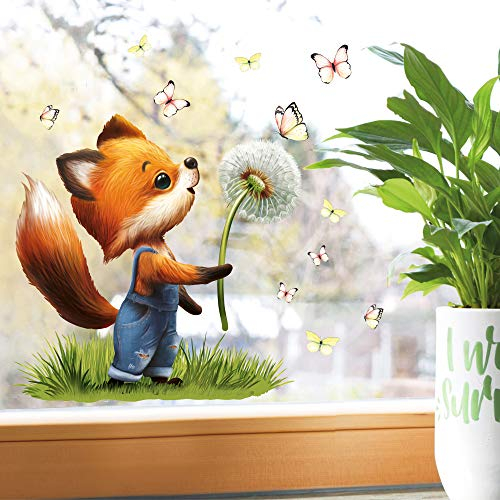 Wandtattoo Loft Fensterbilder Frühling Fuchs mit Pusteblume Motiv – A4 Bogen, Wiederverwendbar – Frühlingsdeko Fenster, Frühlingsbild Fenster, Fensterdeko Frühling, Fensterfolie Frühling Selbstklebend