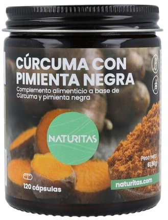 Cúrcuma con Pimienta Negra |120 Cápsulas | Naturitas Essentials | Antiinflamatorio | Rica en curcumina | Regenerador del cartílago | Complemento alimenticio | Vegan