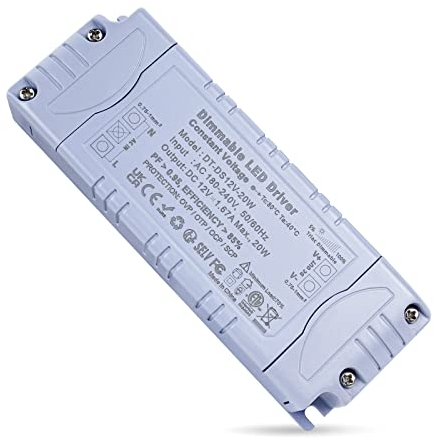 REYLAX LED Trafo 12V 20W Dimmbar Triac & 0/1-10V, 1.67A Dimmbar Netzteil 230V auf 12V DC Treiber Konstantspannungs LED Transformator Niedervolttrafo für LED Streifen, nicht für Halogen