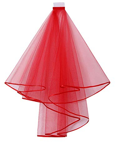 bobeini Double Mesh Tüll Band Rand Frauen Kurzer Hochzeitsschleier mit Kamm Braut Kopfschmuck Rot