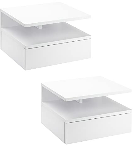 HOMCOM set med 2 st väggbord - set med 2 nattbord - glidlåda, nisch, bricka - vita partikelpaneler