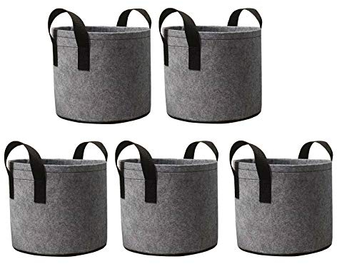 Ledph PflanzsäCke, KartoffelpflanzsäCke 2/3/5/7/10 Gallonen Grobe Pflanzsack Kartoffeln, Vegetable Grow Bags PflanzgefäB VliesstoffbehäLter Mit Riemengriffen (5er-Pack),Grau,5 Gallon