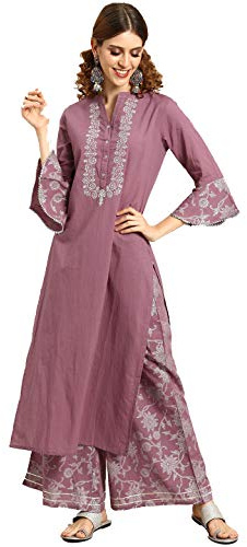 Kurta conjunto para mujer con Palazzo indio/pakistaní diseñador de ropa de fiesta Kurti conjunto para mujeres vestidos top túnica, malva-2, XXL