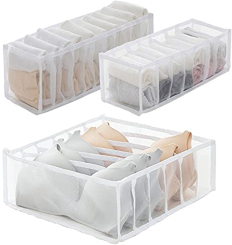 Underwear Drawer Organizer, Underwear Storage of 3 Bra and Socks Organizer Foldable Wardrobe Organizer for Bras, Socks, Ties