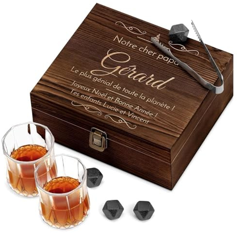 Maverton Coffret Whisky personnalisé pour Homme, Pierres et Verres a Whisky | Boite Whisky Personnalisée, Set personnalisé pour Papa, Coffret Whisky glaçons, Cadeau Noel Pere, Cadeau Noel, Coffret gravé