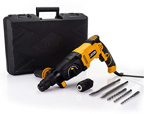 JCB 1050w Rotary Hammer Drill, 240v, Anti-Vibration & Multi Position Side Handle, 4 Modes Drilling, Hammer, Chiselling and Chisel Adjustment, 3 Year Warranty
