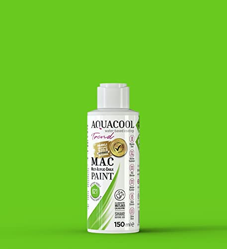 AquaCool - Pintura multisuperficie, acrílico, tiza, mate, secado rápido, para interior y exterior, para muebles, madera, plástico, vidrio, cerámica, piedra (150 ml, verde primavera 621)