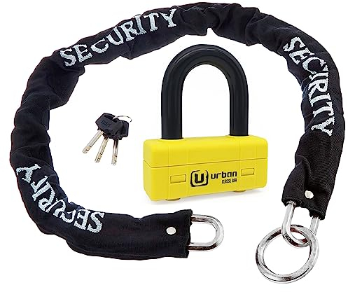 urban UR75+10.120L Lucchetto Antifurto Moto Alta Sicurezza Classe Sra Mini U Blocca Disco + Catena Non Omologata ø10 120 cm Loop, Giallo