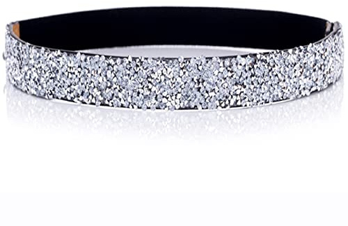 Longwu Dam gnistrande glitter strass bälte brett töjbart midjebälten silver elastiska bälten för kvinnor festklänning, SILVER, 70 cm/Fits waist size 27-32