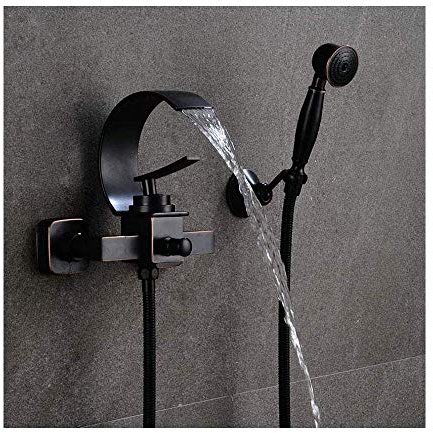 SXLSZ Wasserfall Badewannenarmatur mit Handbrause Messing ?l Bronze Reiben Duschset Wandhalterung Wannenarmatur Badarmaturen Einhebel Wannenbatterie Badewanne für Badezimmer