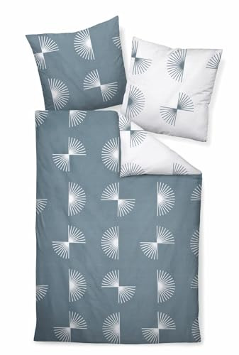 Janine Mako-Satin Bettwäsche J. D. 155x220 cm + 80x80 cm blaugrün