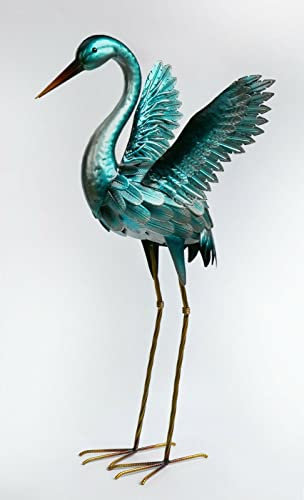 Garden Haven ® Elegant Metal Crane Sculpture Large Patio Garden Bird Decorative Sculpture Ornament Lawn (Outstretched Wings)