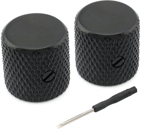 Musiclily Pro 1/4 Stahl Universeller Fitting Potiknopf Flache Top Knobs mit Schraubbar für E-Gitarre oder Bass, Schwarz (2 Stück)