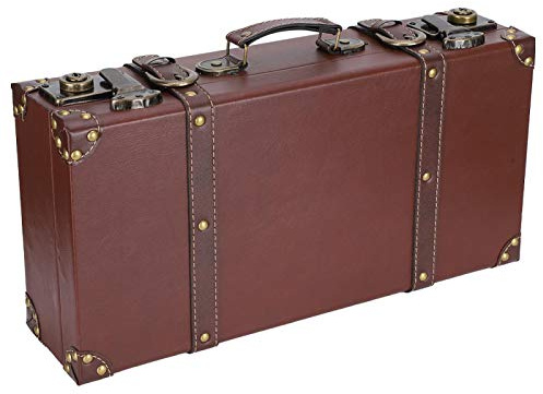Vintage Holzkoffer mit Lederriemen - Retro Aufbewahrungsbox aus Holz für Dekoration, 44,5 x 23 x 11,7 cm, großer Stauraum, Wanddekoration, Geschenkidee
