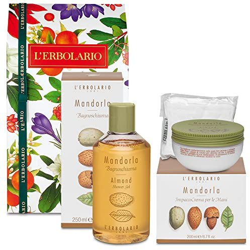 L' Erbolario - Confezione Regalo MANDORLA Duo MANI - in Scatola Originale - 1 Bagnoschiuma 250 ml + 1 Impacco Crema per le Mani 200 ml + in OMAGGIO 2 Tisane Funzionali Viropa