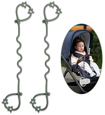 Cup Catcher, Spielzeug Sicherheitsgurte Trinkbecher Halteriemen für Kinderwagen Hochstuhl Autositz, aus Lebensmittelqualität Silikon, 100% BPA-frei, 2er-Pack (Sage x 2)