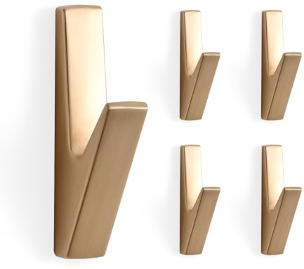 SARIHOSY Hakenreihe für Wandhaken Gold, 5 quadratische Rückstange Gold Kleiderhaken Messing, große antike Messing Kleiderhaken Schiene Wandmontage, Wandhaken Gold Garderobenleiste 5 Haken Messing