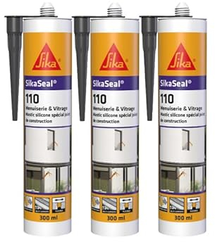 Lot de 3 mastic silicone SIKA SikaSeal 110 Menuiserie & Vitrage - Anthracite - 300ml