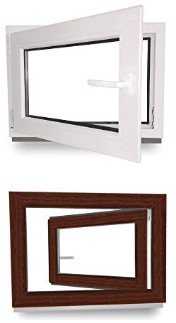 Kellerfenster - Kunststofffenster - Fenster - 3 fach Verglasung - innen Weiß/außen mahagoni - BxH: 600 mm x 900 mm - DIN Links