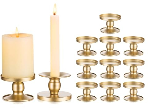 Romadedi Candelabro oro in metallo – Set di 12 candelabri a stelo candele vintage Morden decorazione per matrimonio, decorazione da tavolo, Natale, soggiorno, corona dell'Avvento