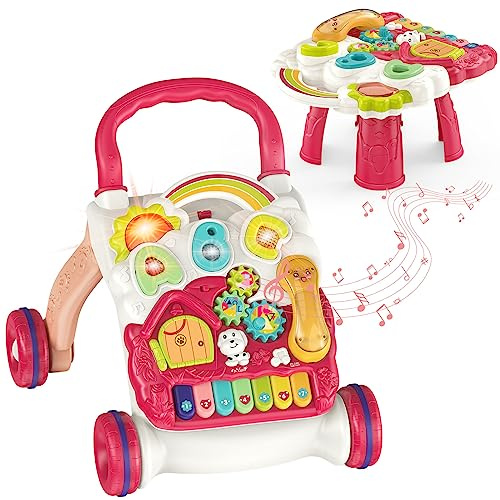Sit to Stand Baby Walker Baby Lauflernhilfe 3 in 1 Lauflernhilfe für Baby Früherziehung Baby Activity Center Multifunktionales Lernen Baby Push Walker für Jungen Mädchen (Rot)
