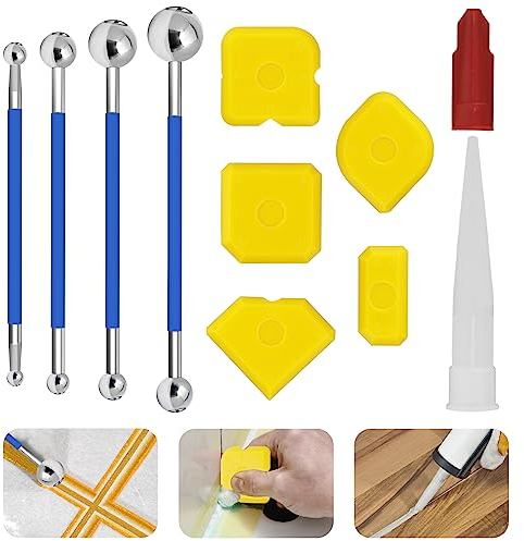 13 Stücke Silikonfugen Abzieher Kugel Silikon Fugenglätter Werkzeug Schaber Caulking Werkzeug 3 in 1 Silikonabzieher Kit Metall Fugenabzieher Dichtungswerkzeuge für Badezimmer Küchenfliesen Fugen