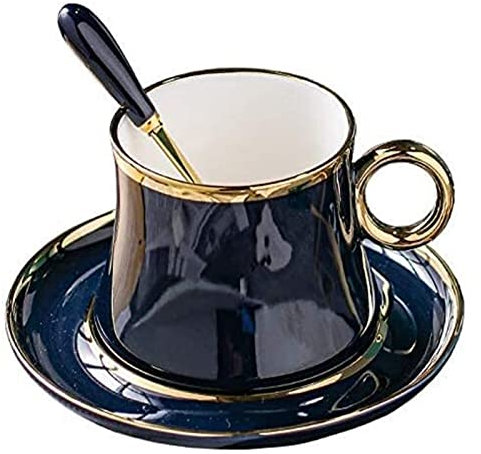 BOSUGE,Tasse à café Tasse en céramique avec soucoupe et cuillère Set Bureau à domicile, Tasse de petit déjeuner, Bol à lait, Bureau, Maison, Bureau, Tasse à café, Capacité 250 ml (Couleur : Bleu, Tail