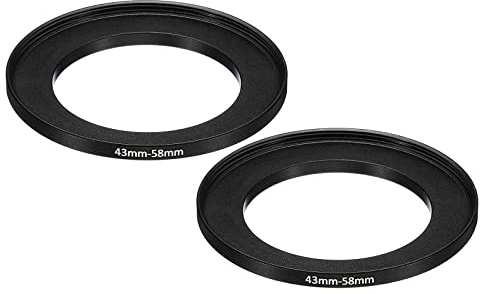 PATIKIL 43mm-58mm Metal Step Up Ring, 2 Pack Camera Lens Filter Adapter Ring Aluminum Filter Adapter Ring for Camera Lenses Hood, Black