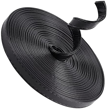 GORGECRAFT 5m Lange Doppelseitige Lederstreifen 10mm Breit Schultertasche Lederriemen Rolle Schwarze Glatte Lederschnur Flache Kordel Für Heimwerkerarbeiten Griffe Haustierhalsbänder Traktionsseile