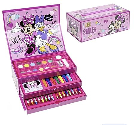 Minni Mouse Malkoffer - Enthält Marker Stifte, Wasserfarben und Buntstifte - Malkasten mit Malheft - Original Produkt in Spanien Designed