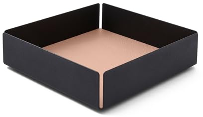 Eglooh - Dafne - Taschenleerer mit Struktur aus schwarzem Stahl - Innerer Boden aus echtem Leder Puder Rosa - Schreibtisch Organizer mit modernem Design - cm 14,5 x 14,5 x H.4 - Made in Italy