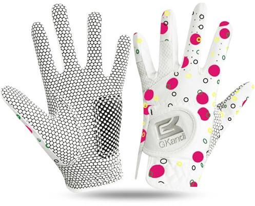 AXKAL Golf Gloves Kids Left Right Handed Golfer Microfiber All Weather Grip Non-Slip Pair, Junior Golf Glove Soft Comfortable Breathable Fashion Color Design (Pink, L, Ambidextrous)